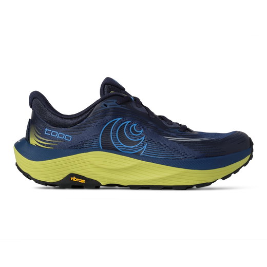 Topo Trail-Laufschuhe Ultraventure 5 (Stabilität, Langstrecke, breitere Zehenbox) blau/lime Herren