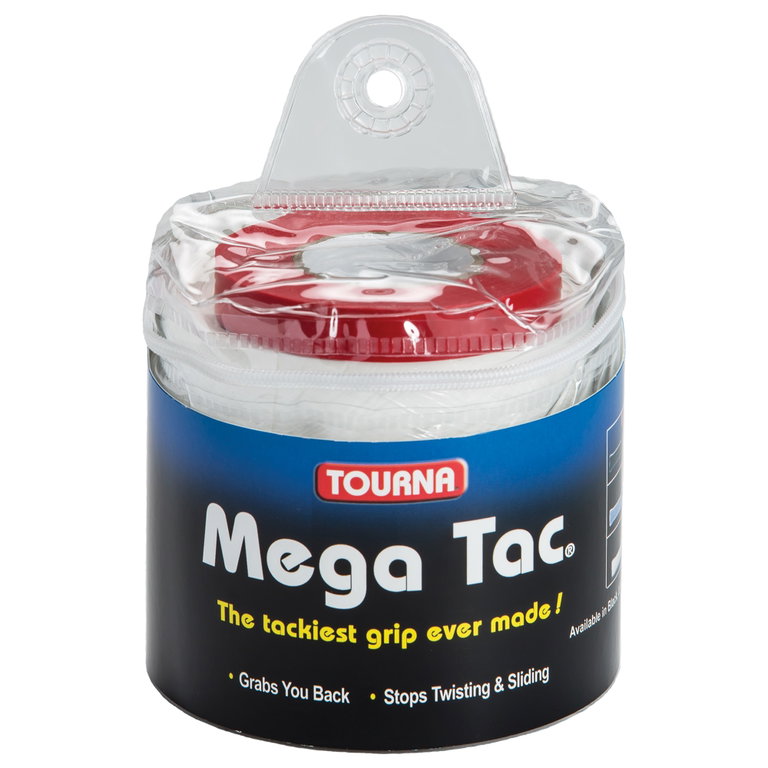 Tourna Overgrip Mega Tac (extreme grip, durable, wide) white 30-pack clip bag
