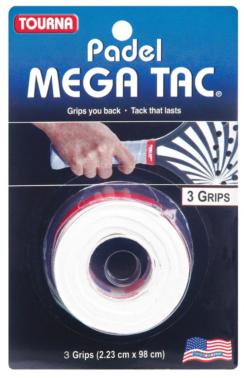 Tourna Overgrip Padel Mega Tac (extreme Griffigkeit, haltbar, breit) weiss 3er