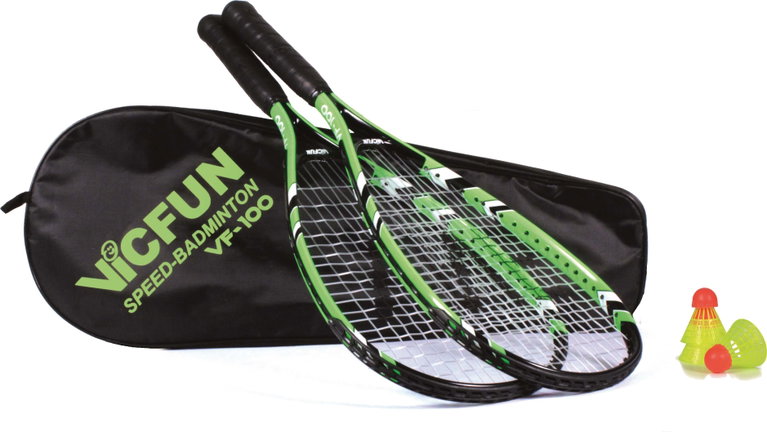 Victor VICFUN Speed-Badminton Set 100 (2xSchläger, 3xBälle, 1xTasche) grün
