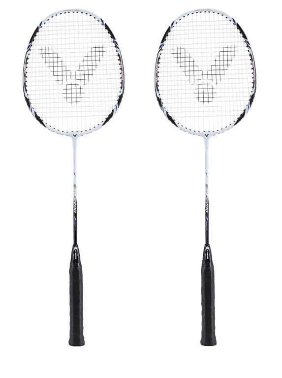 Victor Badmintonschläger AL2200 (98g/ausgewogen/mittel) <b>weiss</b>- besaitet - <b>( 2er SET ) </b>