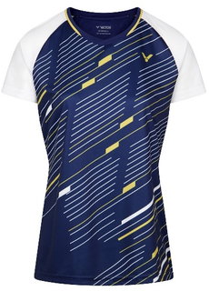 Victor Sport-Shirt T-44100 B (100% rec. Polyester) dunkelblau/weiss Damen