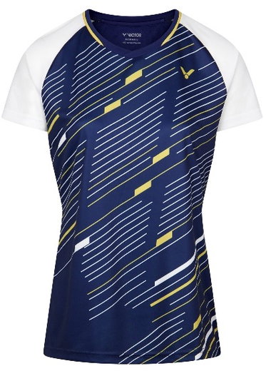 Victor Sport-Shirt T-44100 B (100% rec. Polyester) dunkelblau/weiss Damen