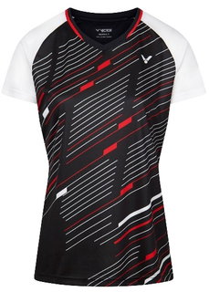 Victor Sport-Shirt T-44101 C (V-Ausschnitt) schwarz/weiss/rot Damen
