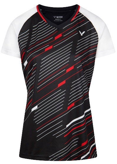 Victor Sport-Shirt T-44101 C (V-Ausschnitt) schwarz/weiss/rot Damen