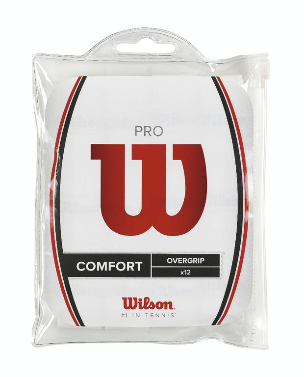 Wilson Overgrip Pro 0.6mm (Comfort/smooth/lightly adhesive) white 12-pack clip bag