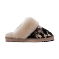 Warmbat slippers with Collie print in black/white, made with Merino sheepskin for women.
