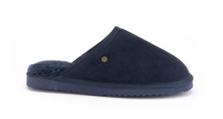 Warmbat Pantoffel Classic Suede mit Merino Schaffell dunkelblau Hausschuhe