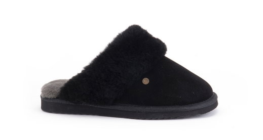 Warmbat Hausschuhe Pantoffel Flurry Suede mit Merino Schaffell schwarz Damen