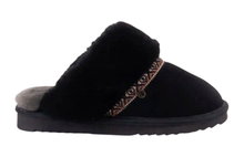 Warmbat Hausschuhe Pantoffel Flurry Suede Tape mit Merino Schaffell schwarz Damen