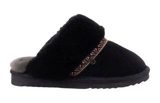 Warmbat Slippers Flurry Suede Tape with Merino Sheepskin black Ladies