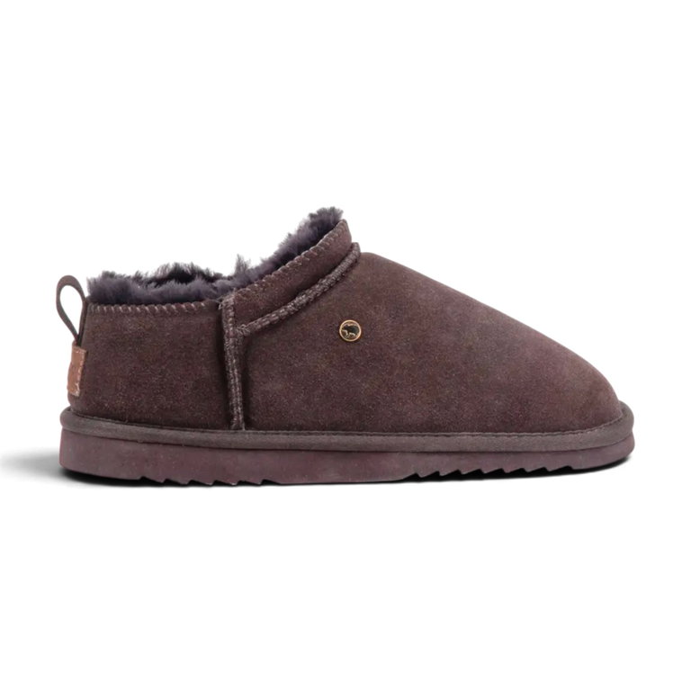 Warmbat Hausschuhe Kolendo Suede mit Merino Schaffell dunkelbraun Damen
