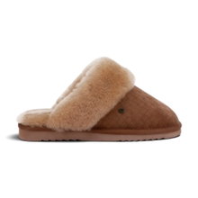 Warmbat Hausschuhe Pantoffel Collie Print mit Merino Schaffell cognacbraun Damen