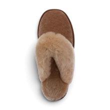 Warmbat Hausschuhe Pantoffel Collie Print mit Merino Schaffell cognacbraun Damen