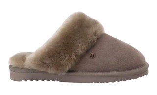 Warmbat Hausschuhe Pantoffel Flurry Suede mit Merino Schaffell moss/hellbraun Damen
