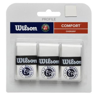 Wilson Overgrip Pro Roland Garros 0.6mm (Comfort/smooth/lightly adhesive) white pack of 3