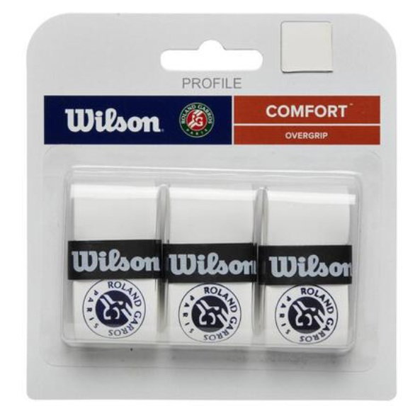 Wilson Overgrip Pro Roland Garros 0.6mm (Komfort/glatt/leicht haftend) weiss 3er