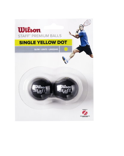 Wilson Squashball Staff (1 gelber Punkt, Speed langsam) schwarz - Blister 2 Bälle