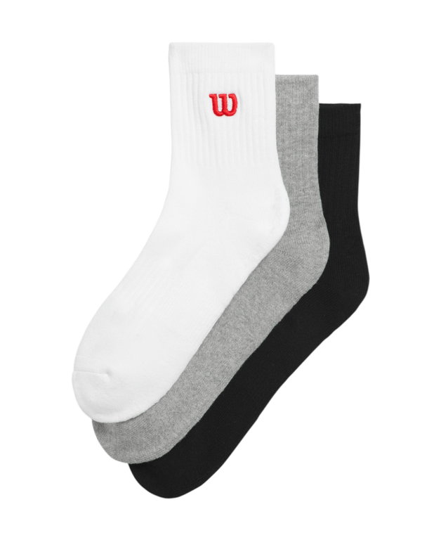 Wilson Tennis Socks Quarter Logo White/Grey/Black Men's - 3 Pairs
