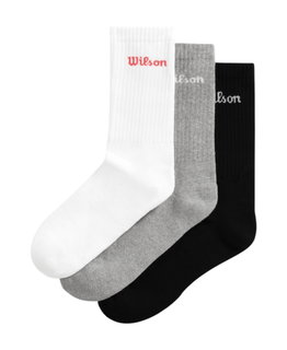 Wilson Tennis Socks Crew Logo White/Grey/Black Men's - 3 Pairs