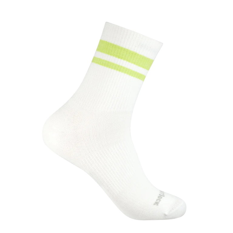 Wrightsock Tennissocke Crew Stride (wadenhoch, mitteldick, Anti-Blasen-Socke) weiss/hellgrün - 1 Paar