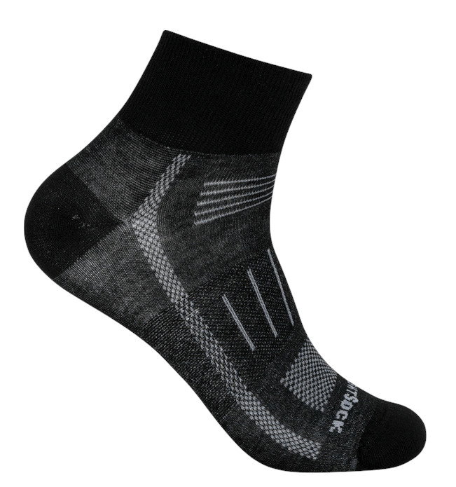 Wrightsock Sportsocken Quarter Endurance (knöchelhoch, Anti-Blasen-Socke) schwarz/grau - 1 Paar