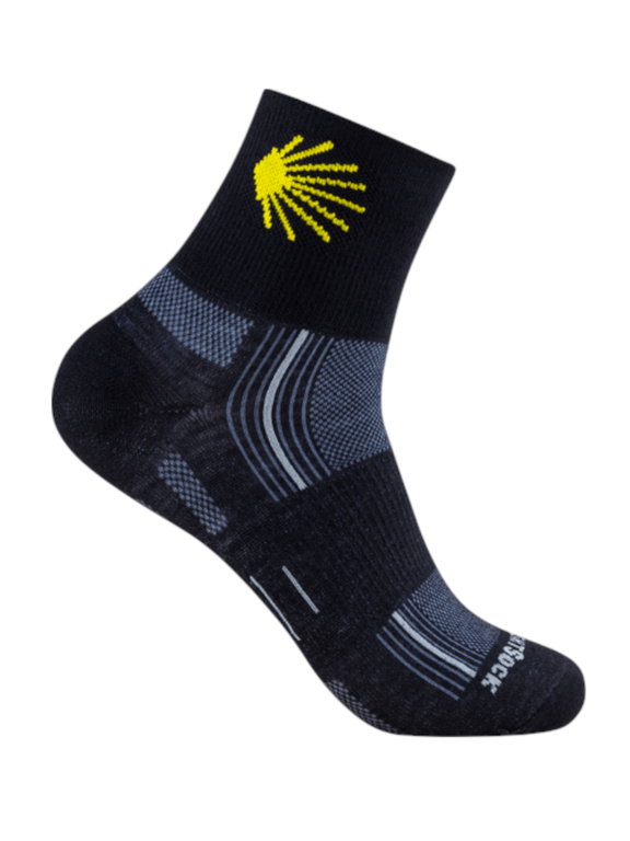 Wrightsock Sportsocke Quarter Stride (knöchelhoch, mitteldick, Anti-Blasen-Socke) schwarz/jakobsweg - 1 Paar