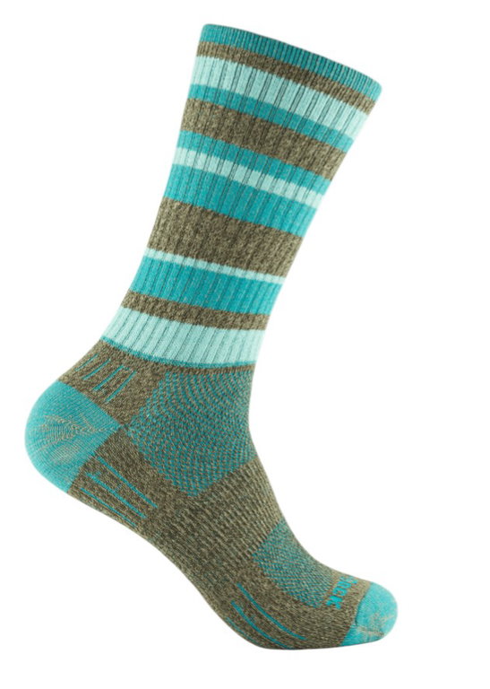 Wrightsock Wandersocke Crew Adventure (warm, gepolstertes Fußbett) braun/tealblau - 1 Paar