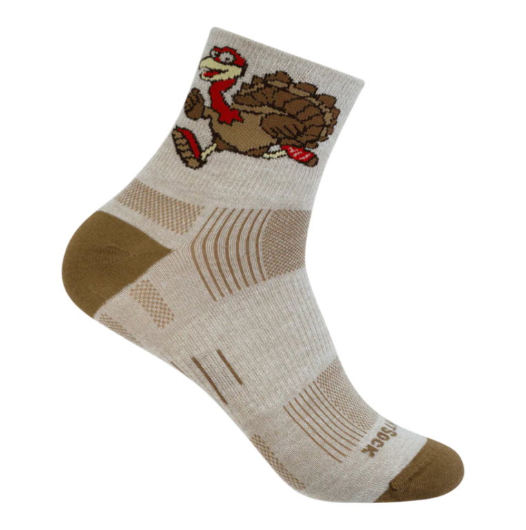 Wrightsock Sportsocke Quarter Plus Stride Motivsocken (knöchelhoch, mitteldick, Anti-Blasen-Socke) turkey braun - 1 Paar