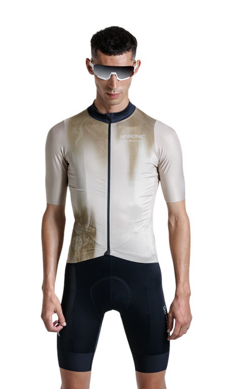 X-Bionic Fahrrad-Shirt Corefusion Ride Jersey (Front-Reißverschluss, 3 Rückentaschen, atmungsaktiv) gold/beige Herren