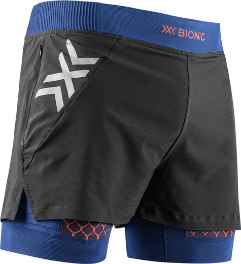 X-Bionic Laufhose Twyce Race 2in1 Short (eingehängte Innenhose) kurz schwarz/dunkelblau/orange Herren