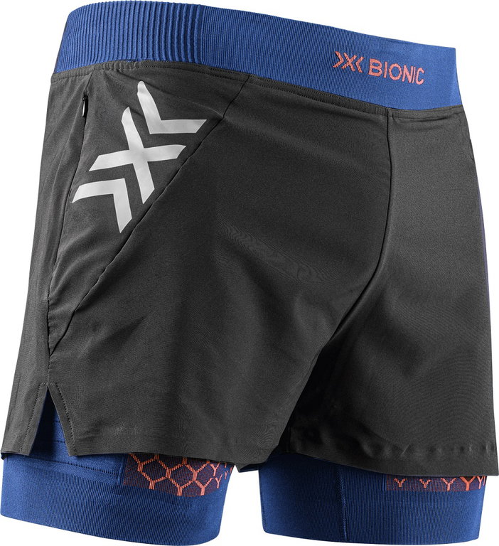 X-Bionic Laufhose Twyce Race 2in1 Short (eingehängte Innenhose) kurz schwarz/dunkelblau/orange Herren