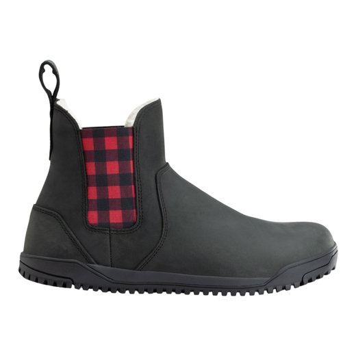 Xero Shoes Minimal-Winterstiefel Ridgeway Chelsea Lined (warm, Cozy-Futter aus Kunstlammfell) schwarz/rot Damen