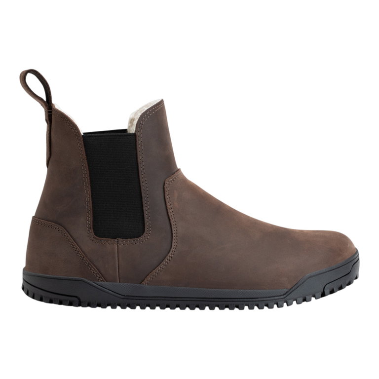Xero Shoes Minimal-Winterstiefel Ridgeway Chelsea Lined (warm, Cozy-Futter aus Kunstlammfell) braun Damen