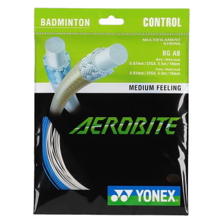 Yonex Badmintonsaite Aerobite Hybrid 0.61/0.67 weiss/blau 10m Set