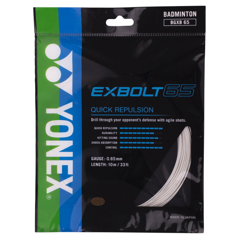 Besaitung mit Badmintonsaite Yonex Exbolt 65 weiss