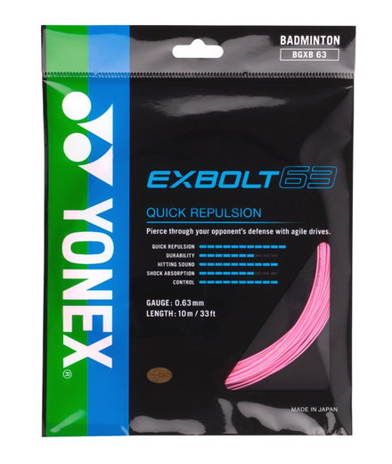 Yonex struna do badmintona Exbolt 63 (kontrola) różowa 10m zestaw