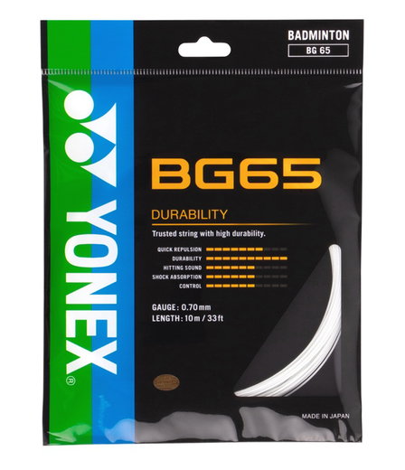 Yonex struna do badmintona BG65 (wszechstronność + trwałość) biała zestaw 10m