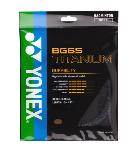 Yonex struna do badmintona BG 65Ti (trwałość + moc) czarna 10m zestaw