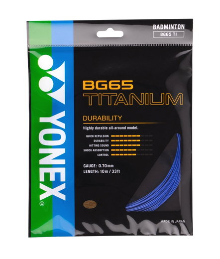 Yonex struna do badmintona BG 65Ti (trwałość + moc) niebieska 10m zestaw