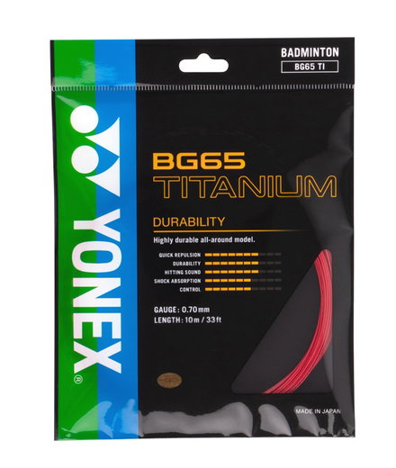 Yonex Badmintonsaite BG 65Ti (Haltbarkeit+Power) rot 10m Set