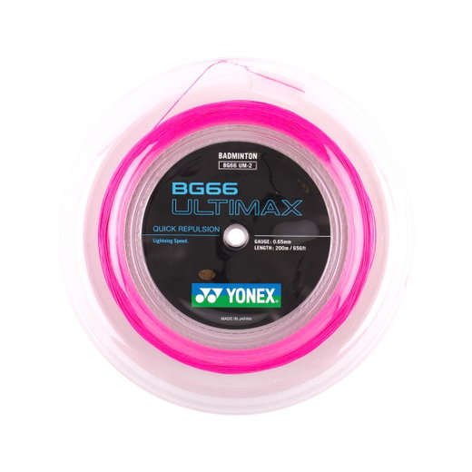 Yonex Badmintonsaite BG 66 Ultimax (Power+Komfort) neon pink 200m Rolle