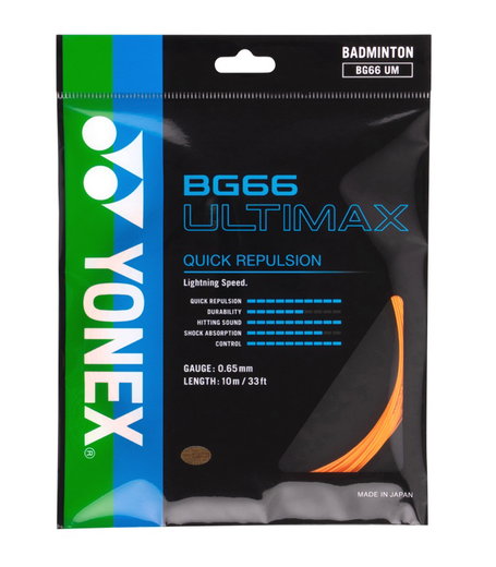 Yonex struna do badmintona BG 66 Ultimax (Moc+Komfort) pomarańczowa 10m zestaw
