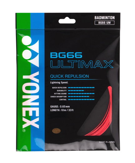 Yonex Badmintonsaite BG 66 Ultimax (Power+Komfort) rot 10m Set