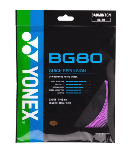 Yonex struna do badmintona BG80 (kontrola + dotyk) fioletowa 10m zestaw
