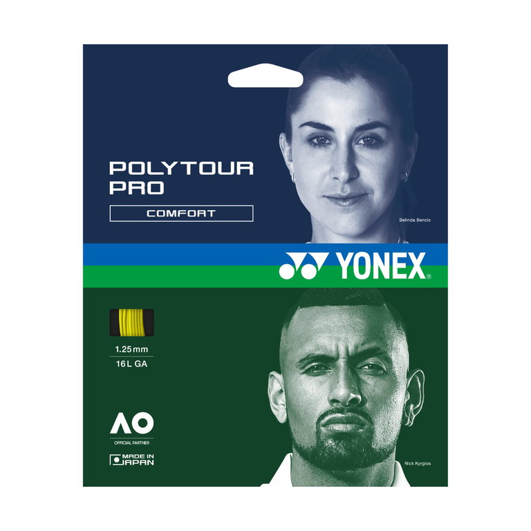 Besaitung mit Tennissaite Yonex Poly Tour Pro gelb
