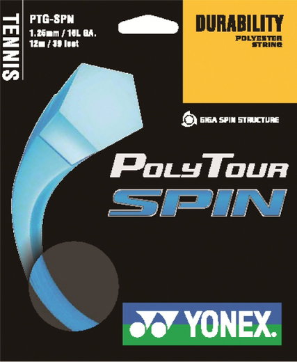 Besaitung mit Tennissaite Yonex Poly Tour Spin 1.25mm hellblau