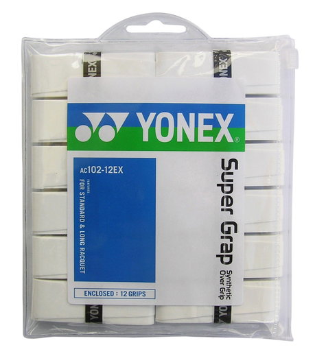 Yonex Overgrip Wet Super Grap 0.6mm (Komfort/glatt/leicht haftend) weiss 12er Clip-Beutel