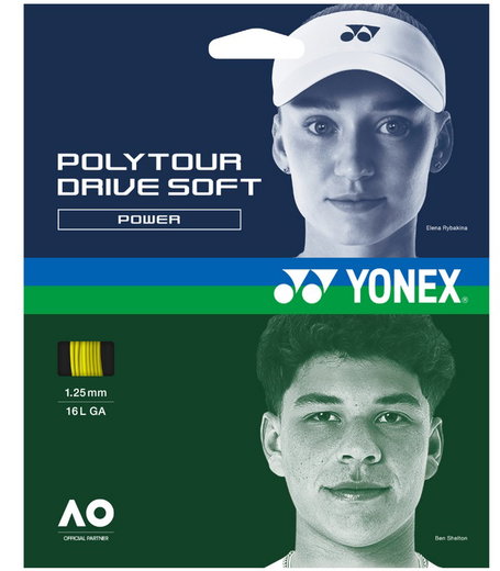 Yonex Tennissaite Poly Tour Drive Soft 1.25 (Haltbarkeit+Kontrolle) gelb 12m Set