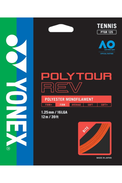 Stringing with tennis string Yonex Poly Tour Rev (Durability+Spin) orange